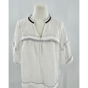 Maeve by Anthropologie White Ramie Shirt Short Sleeve Top Popover Blouse XXS NWT